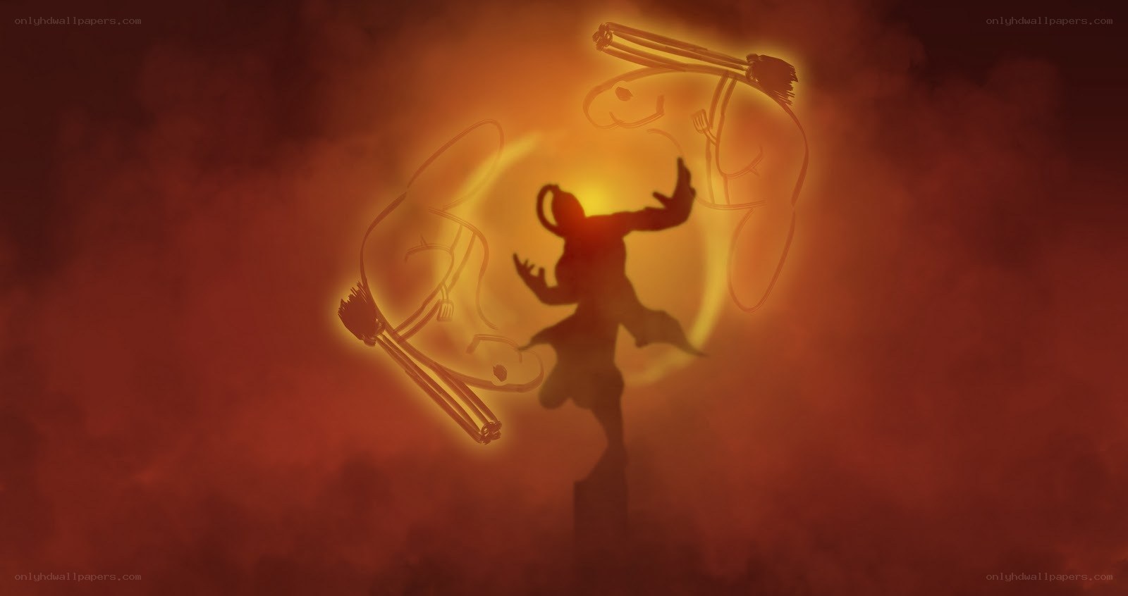 silhouette dancer with glowing figures
