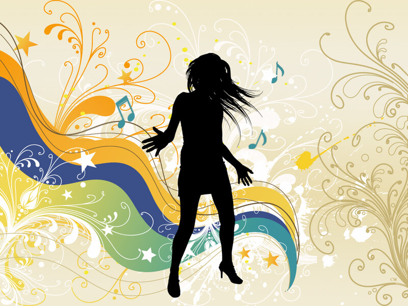 silhouette dancer with music notes