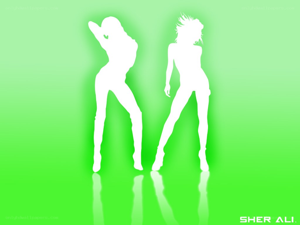 silhouette dancers on green