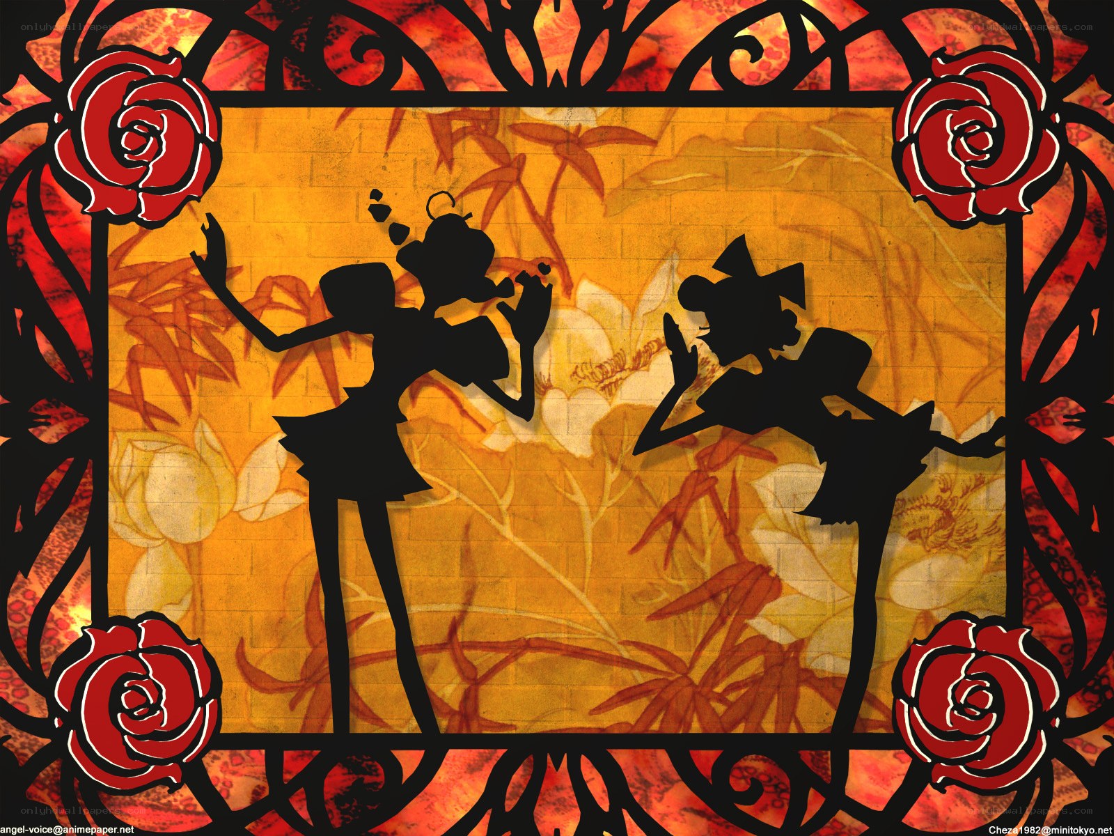 Silhouette dancers with roses