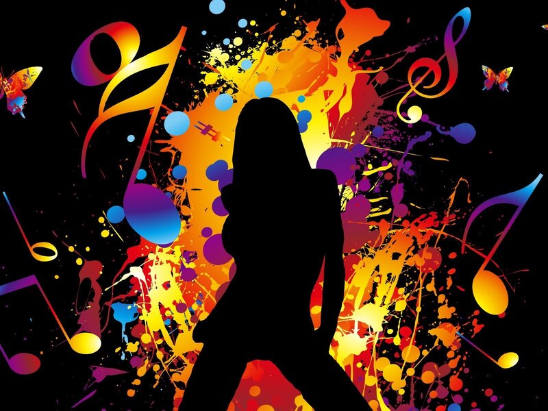 silhouette dancing with music notes
