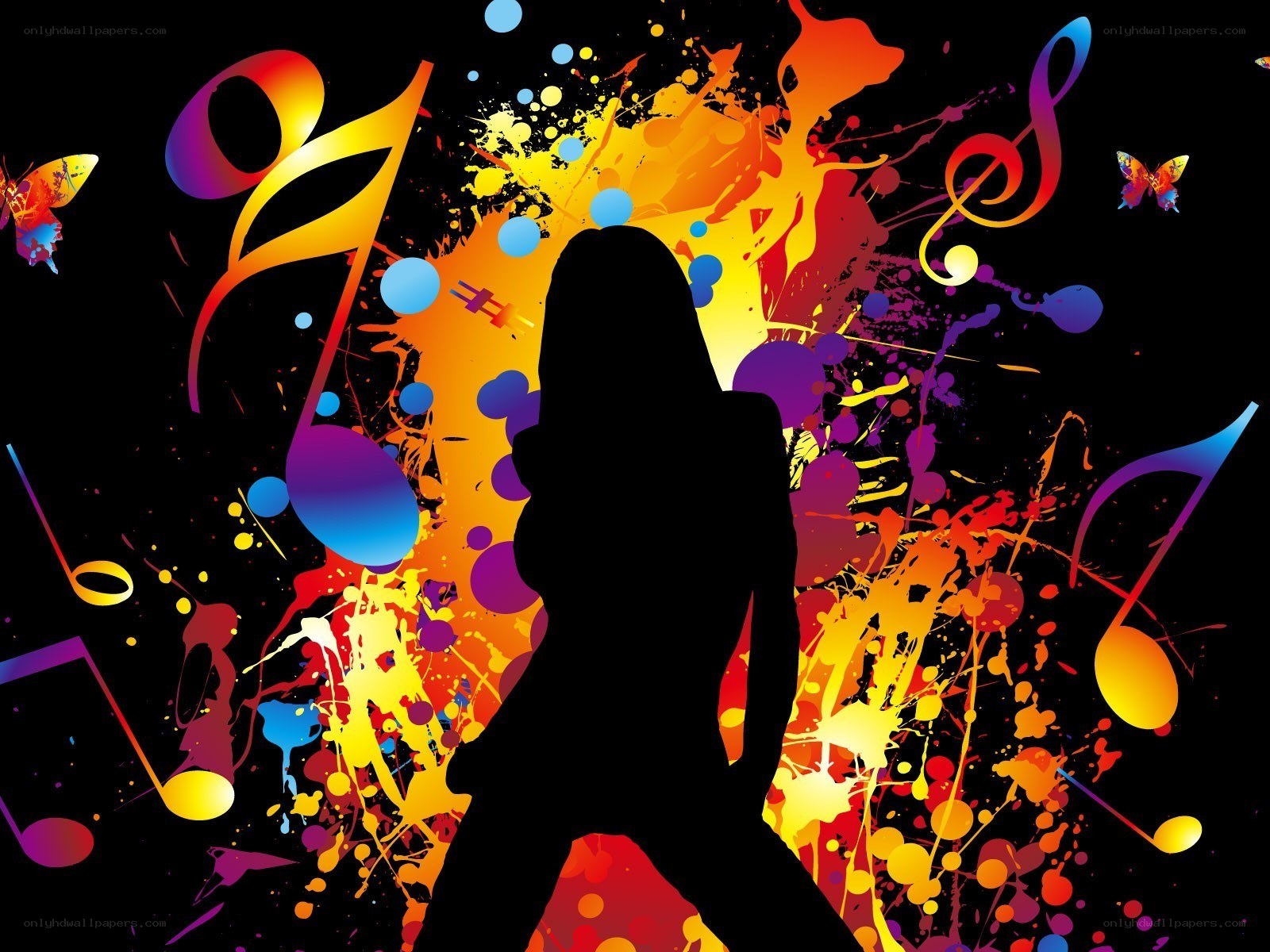 silhouette dancing with music notes