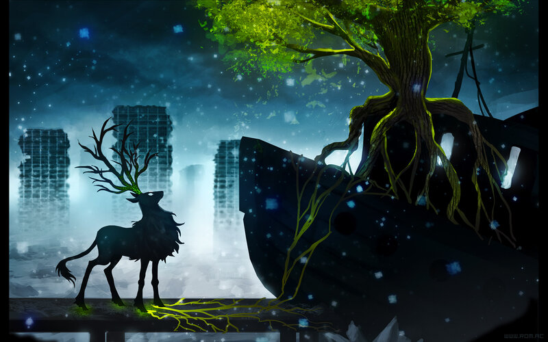 Silhouette Deer with Glowing Antlers