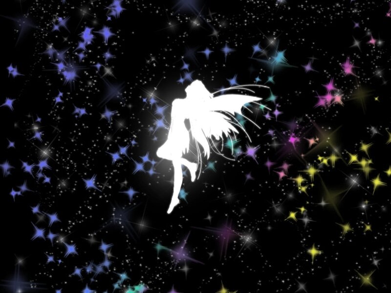 silhouette fairy in starry sky