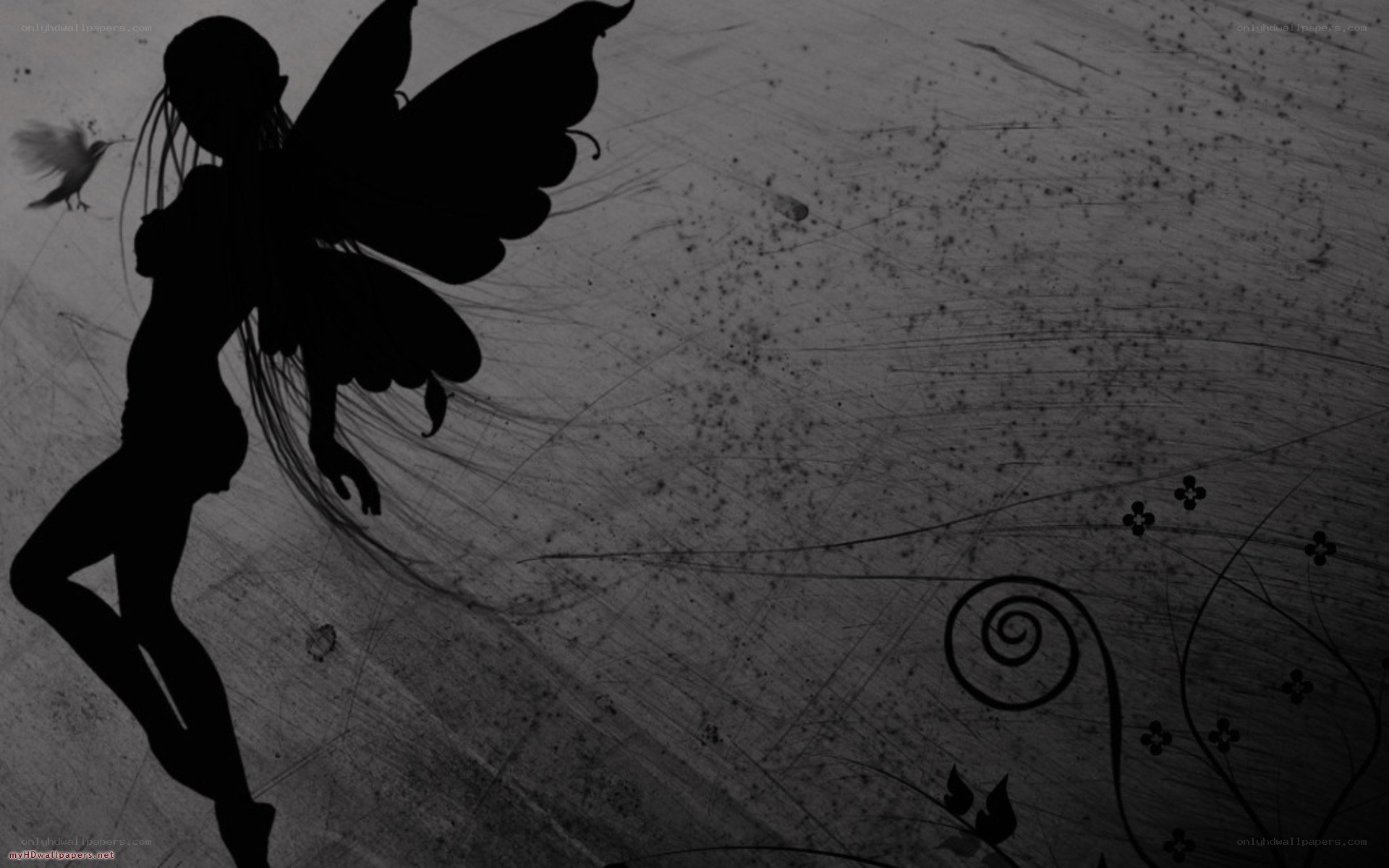 silhouette fairy with bird