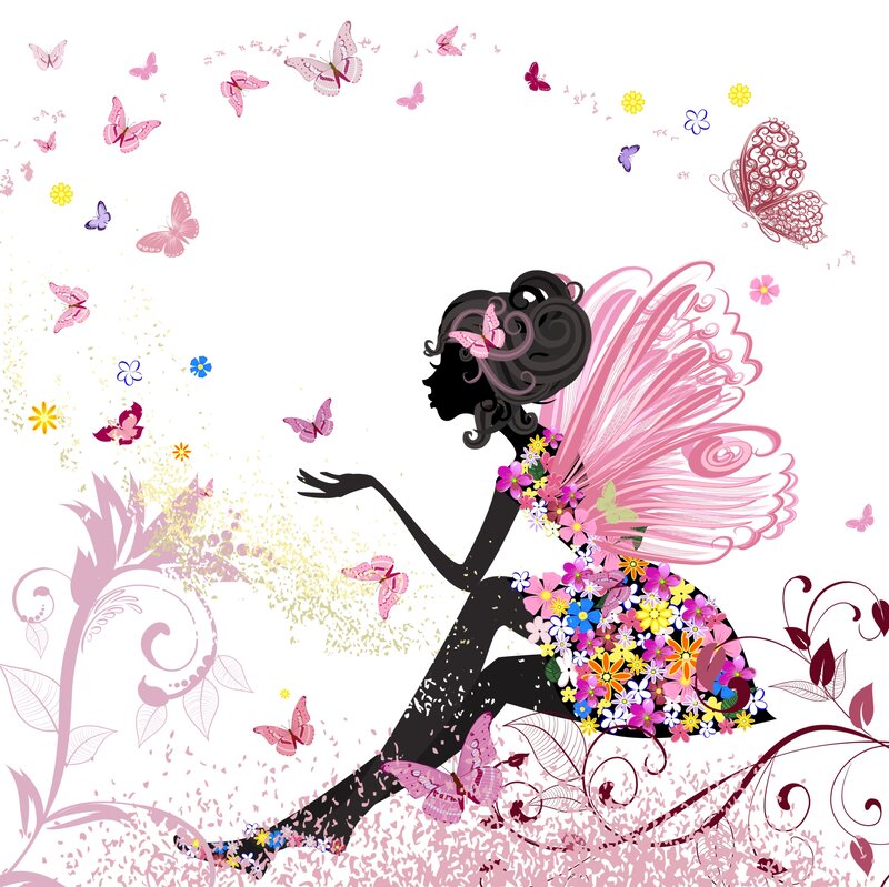 Silhouette Fairy with Flowers — Pink
