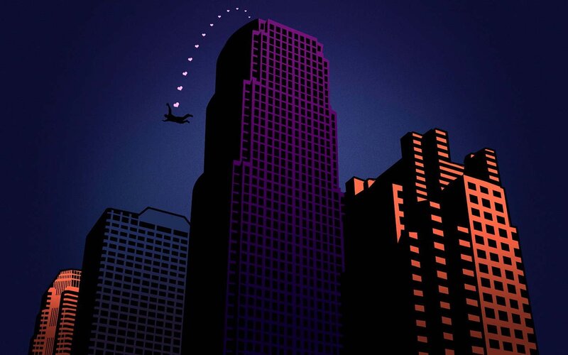 Silhouette Falling from Building