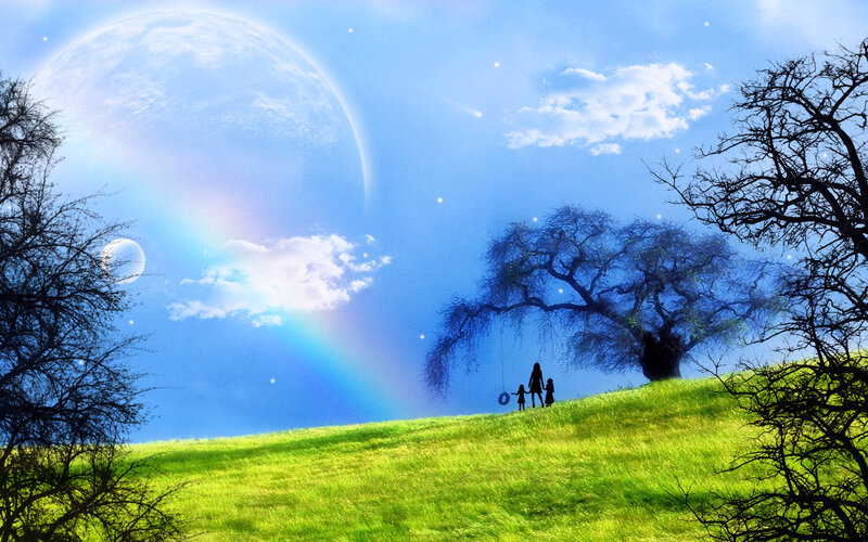 Silhouette Family on Hill — Blue