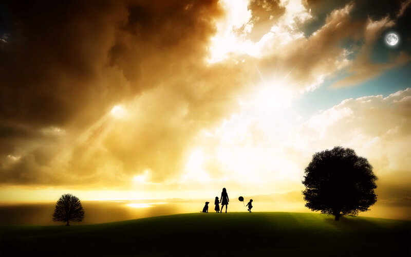 Silhouette Family on Hill