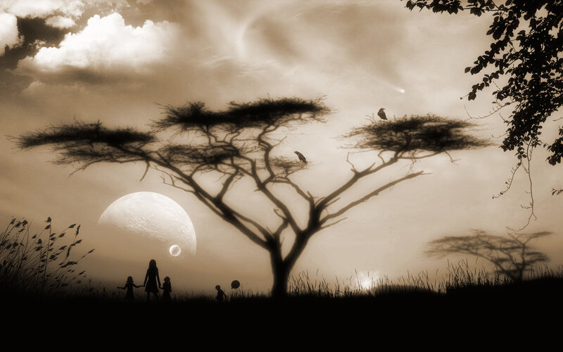 Silhouette Family under Moon