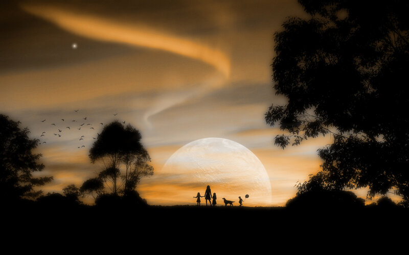 Silhouette Family Walking