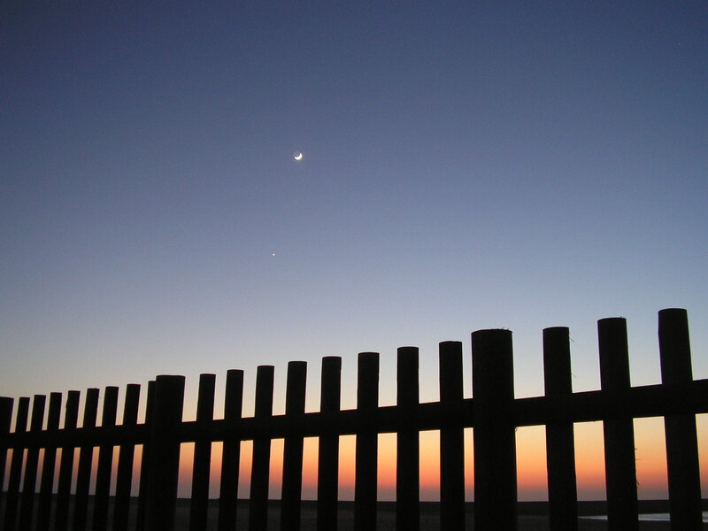 Silhouette Fence at Dusk — Blue