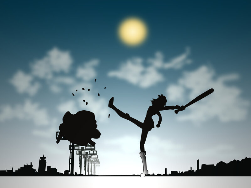 Silhouette fighter in action