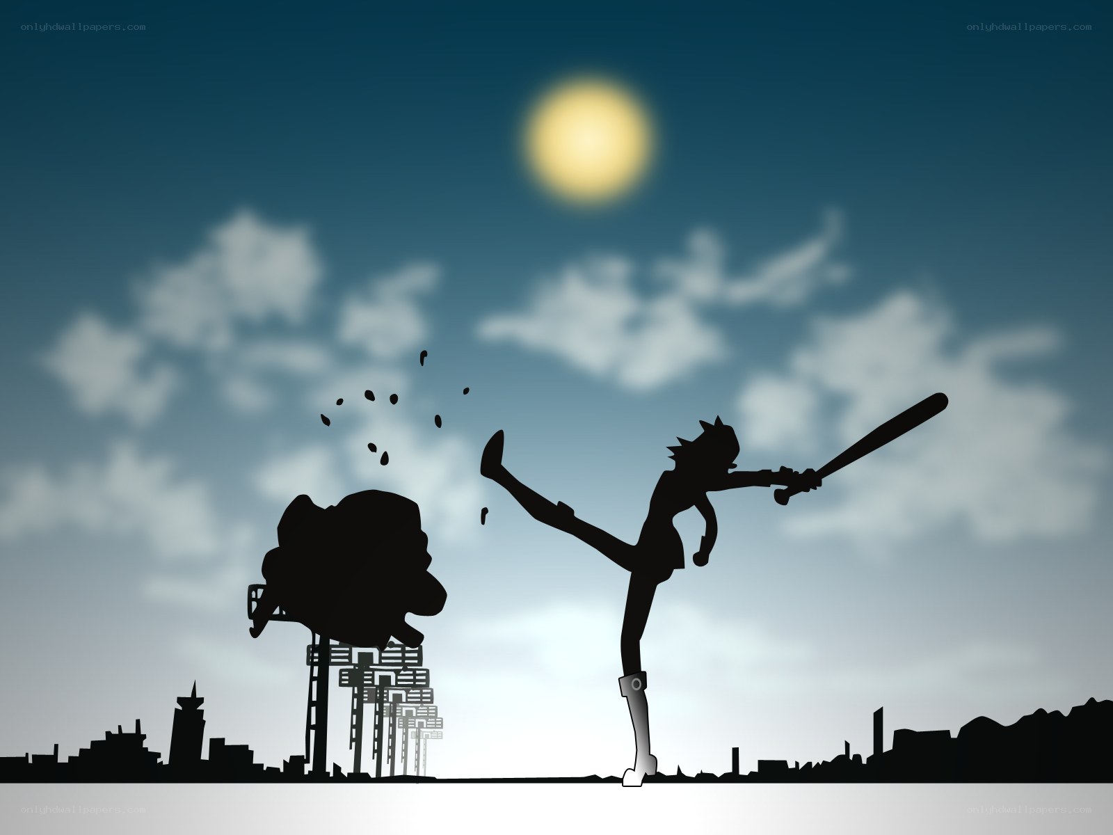 Silhouette fighter in action
