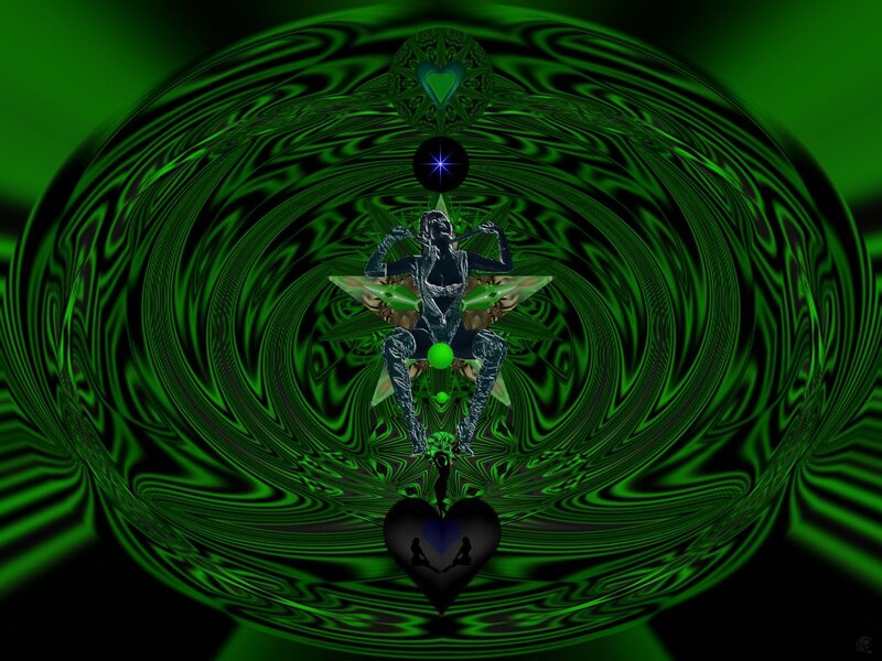 Silhouette Figure in Green Vortex