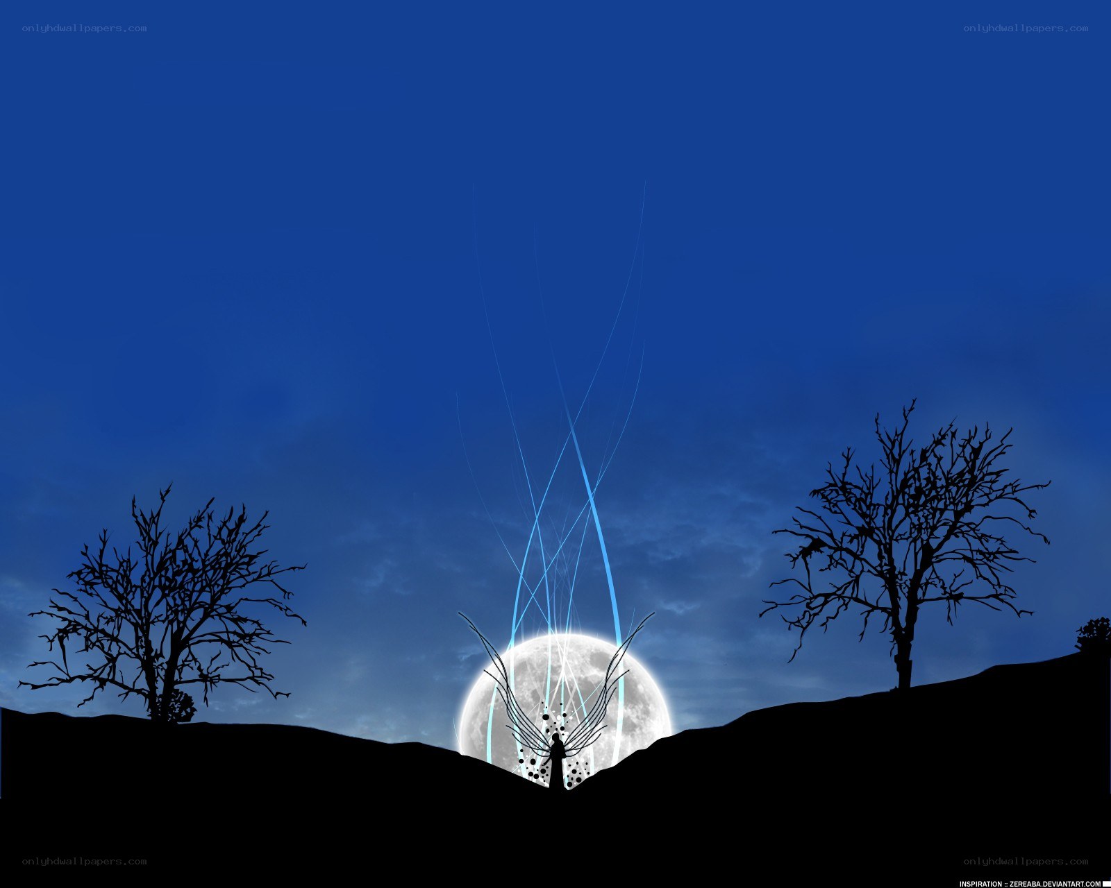 Silhouette figure with glowing wings