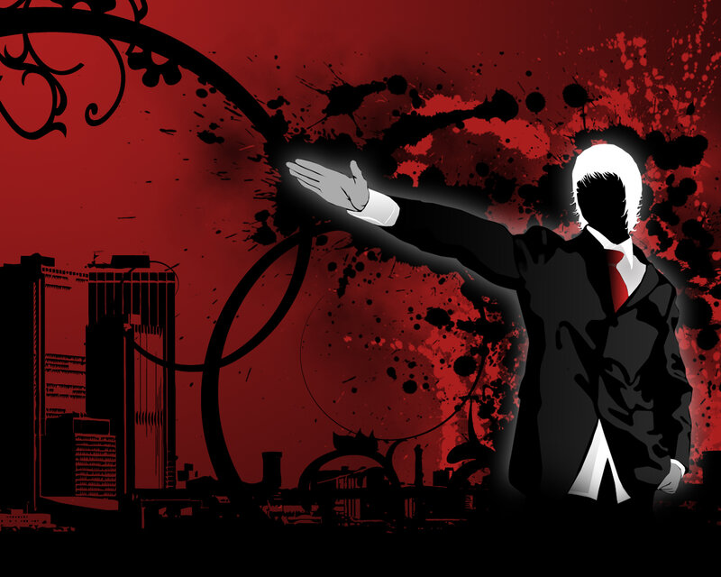 silhouette figure with red splatter