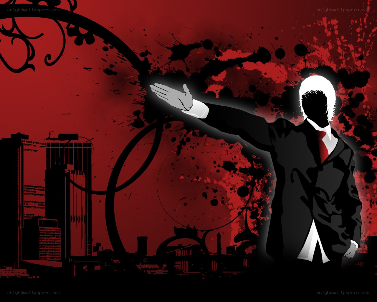 silhouette figure with red splatter