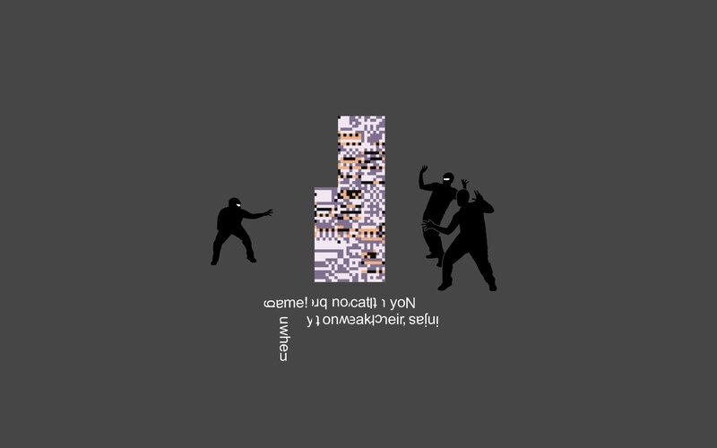 silhouette figures and pixel art