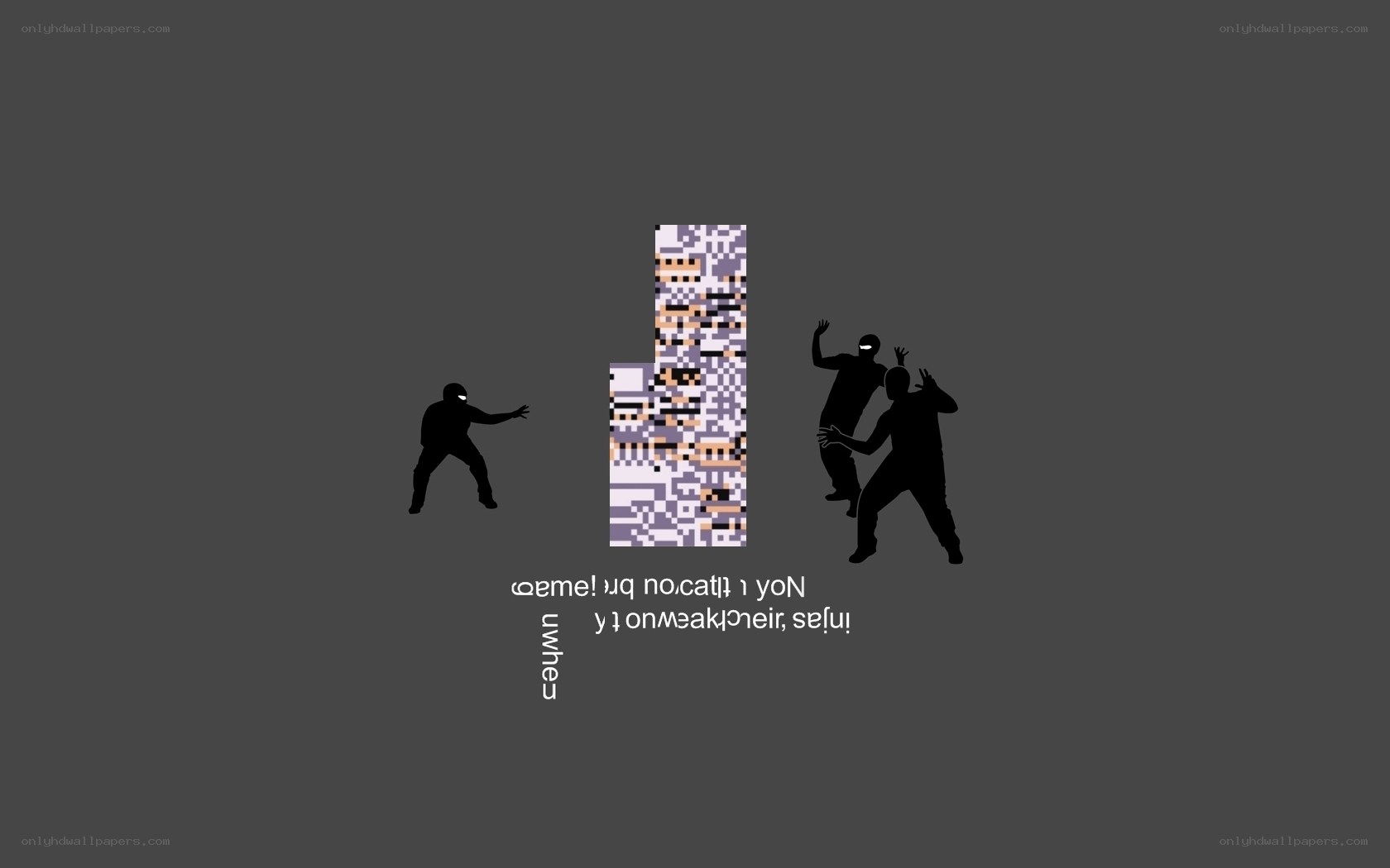 silhouette figures and pixel art