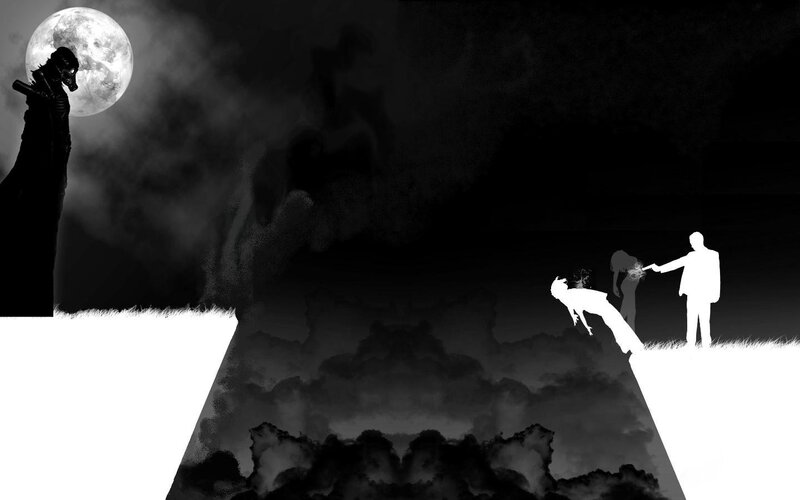 Silhouette Figures on Cliffs