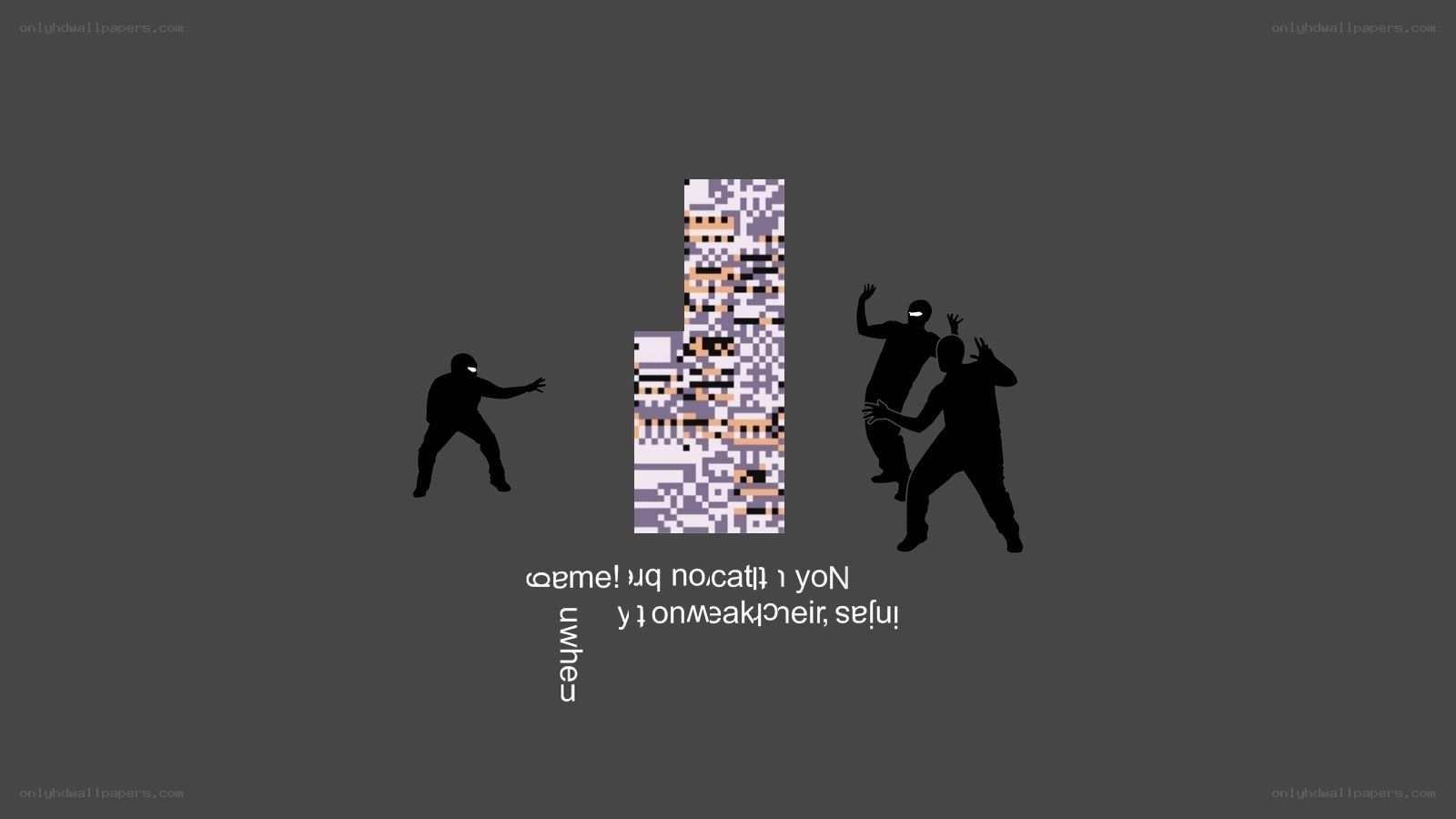 silhouette figures with pixel art