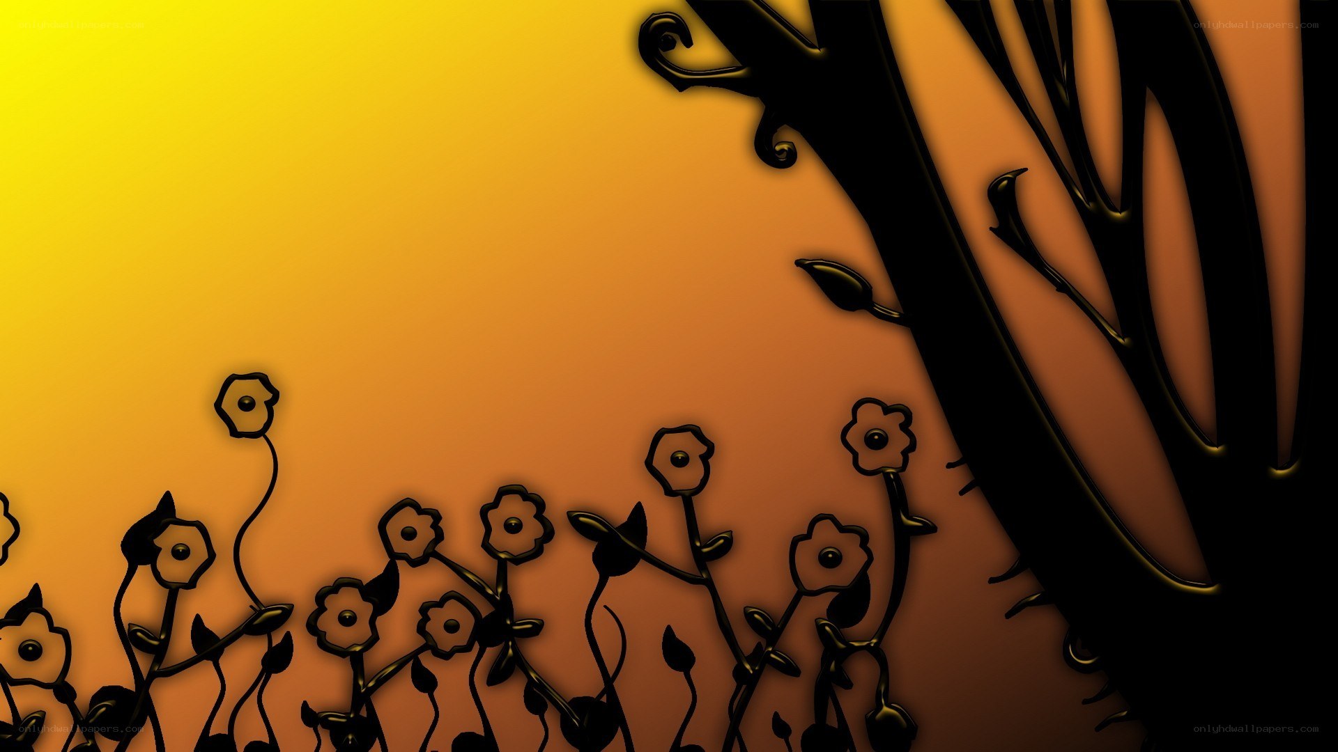 silhouette flowers at sunset