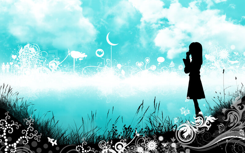 silhouette girl on hill