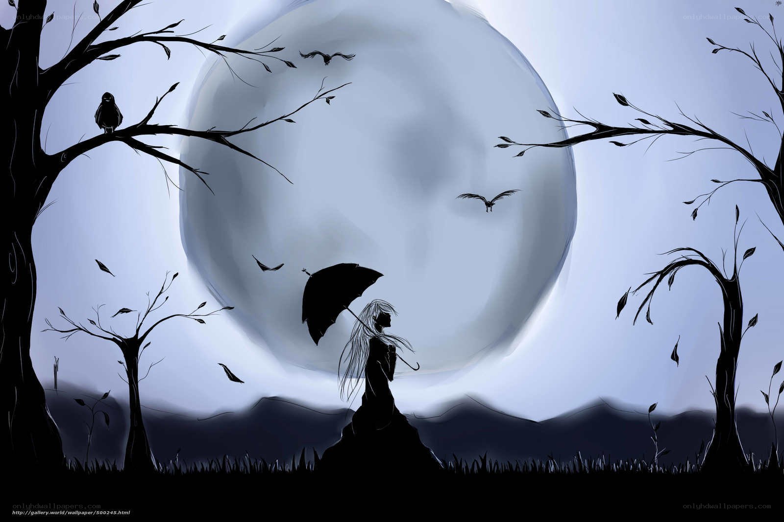 Silhouette girl under moonlight