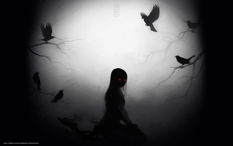 Silhouette girl with glowing eyes