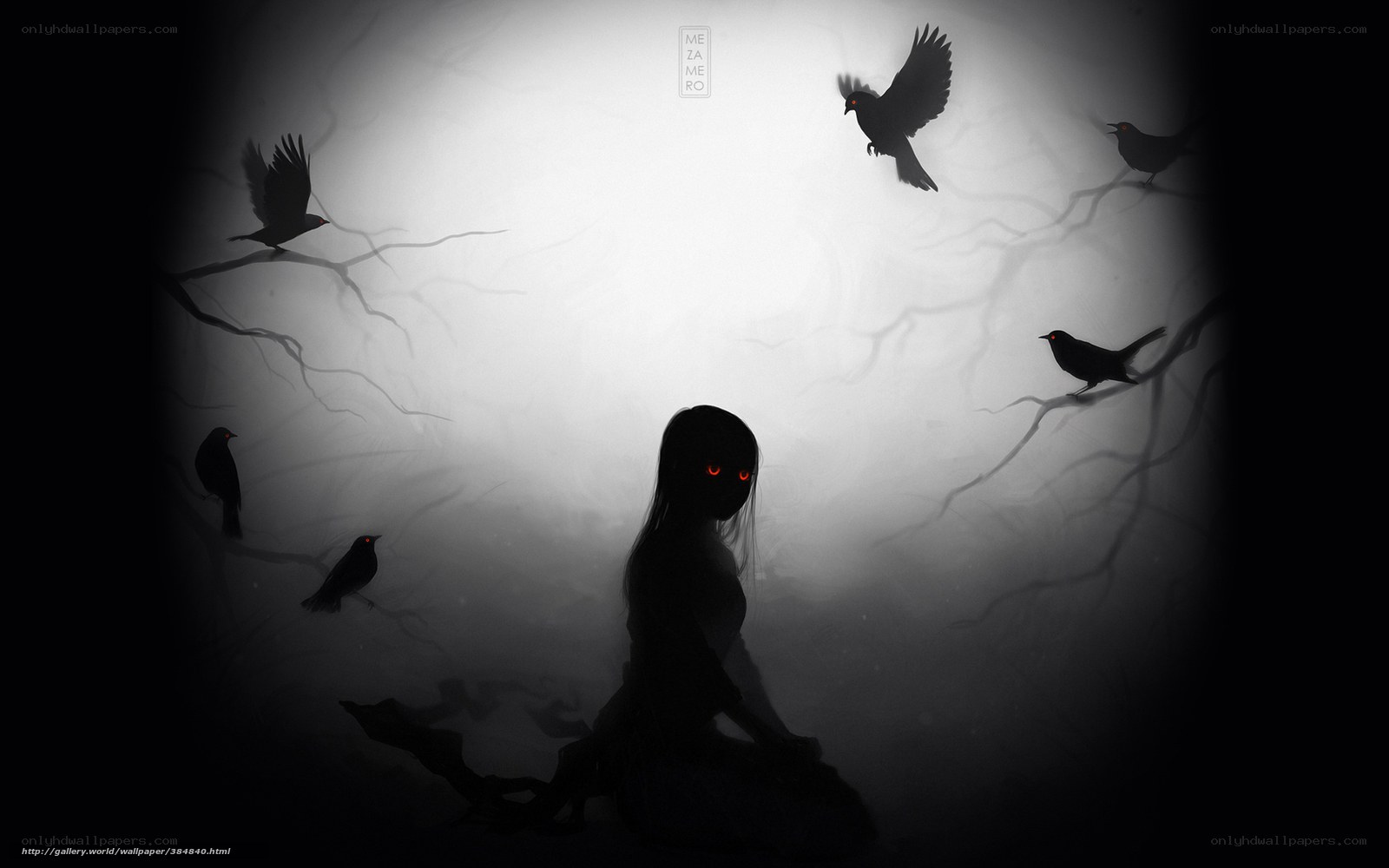 Silhouette girl with glowing eyes