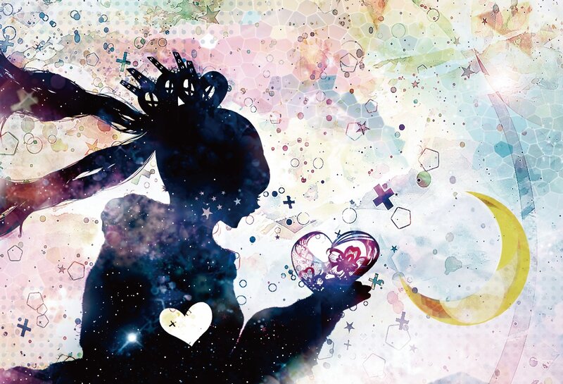 silhouette girl with heart and moon