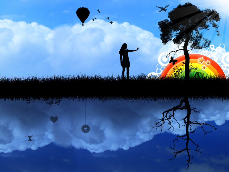 Silhouette girl with rainbow