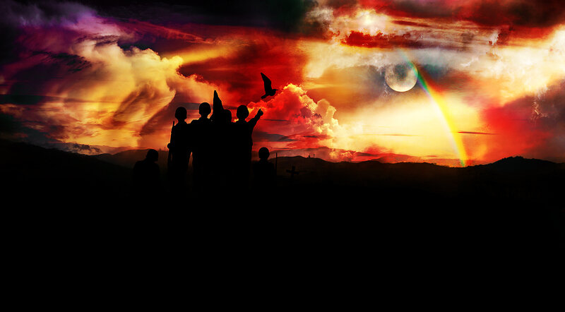 Silhouette group at sunset