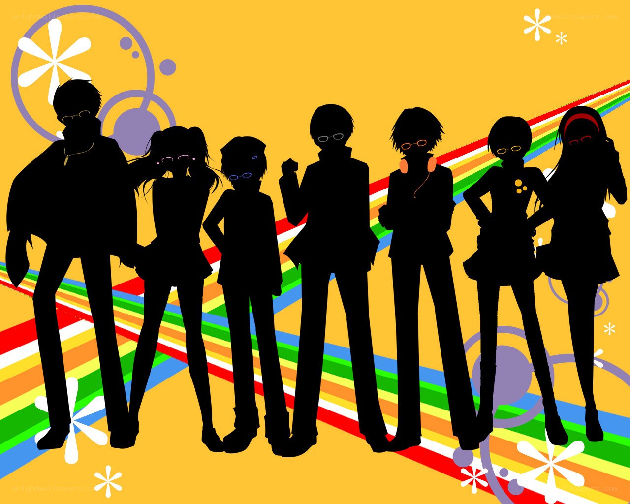 silhouette group with rainbow background