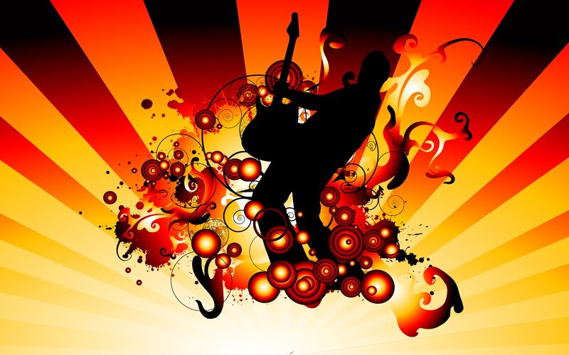 silhouette guitarist with abstract art
