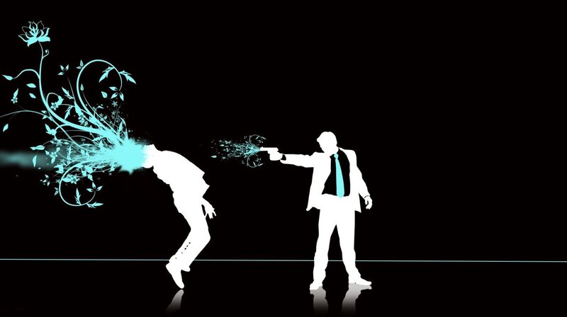 Silhouette gun violence with flowers