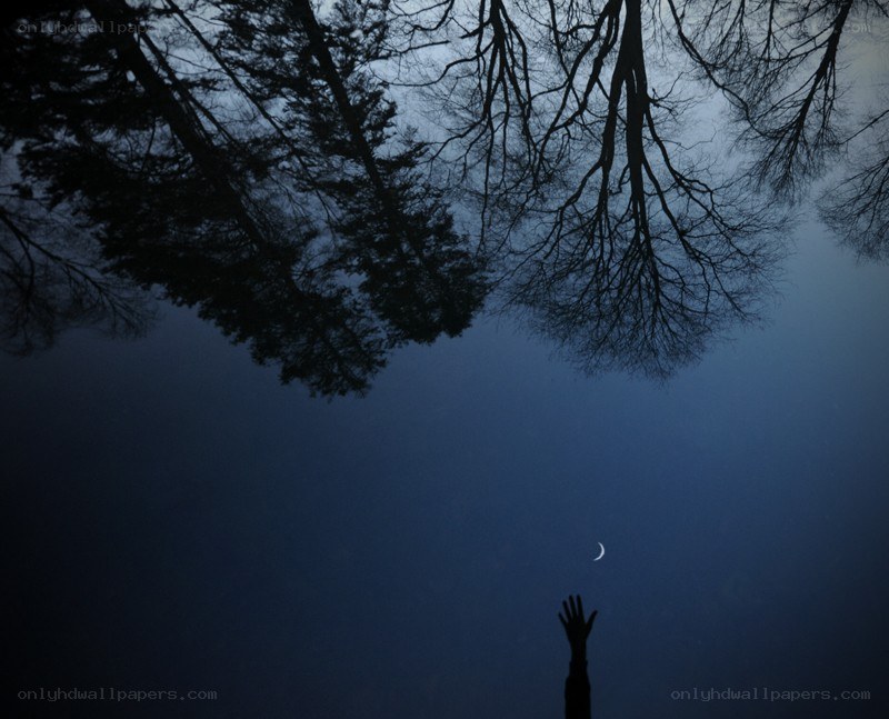 Silhouette hand reaching for moon
