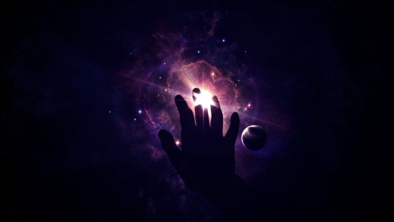 Silhouette Hand Reaching — Purple, Dramatic, Night, Digital Art, Star