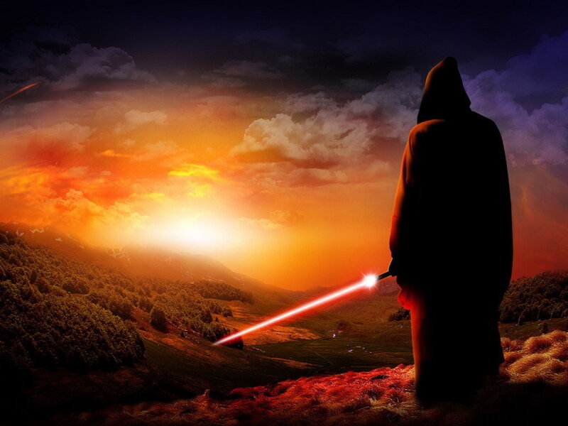Silhouette Holding Lightsaber