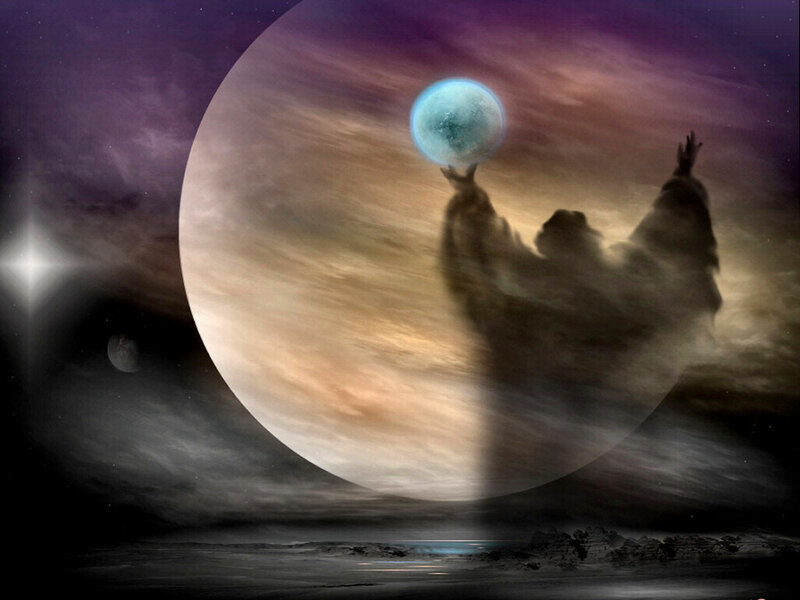 Silhouette Holding Planet — Purple