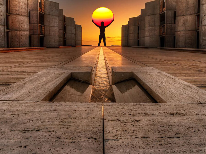 Silhouette Holding Sun — Orange, Dramatic, Sunset