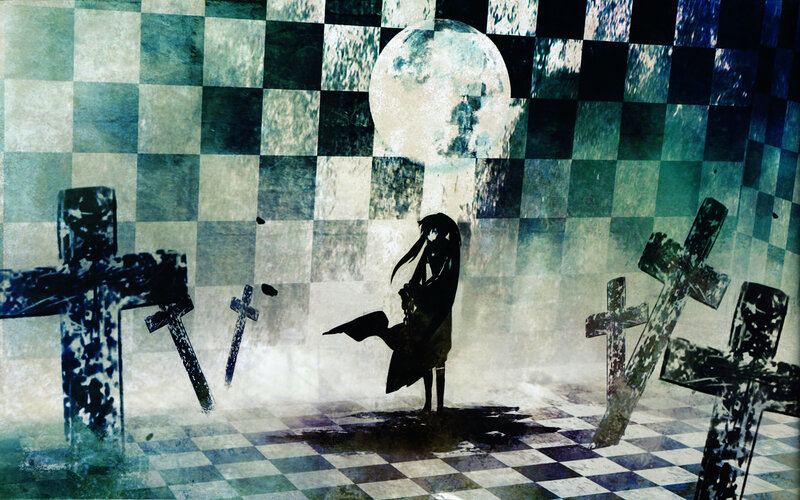 Silhouette in a checkered graveyard