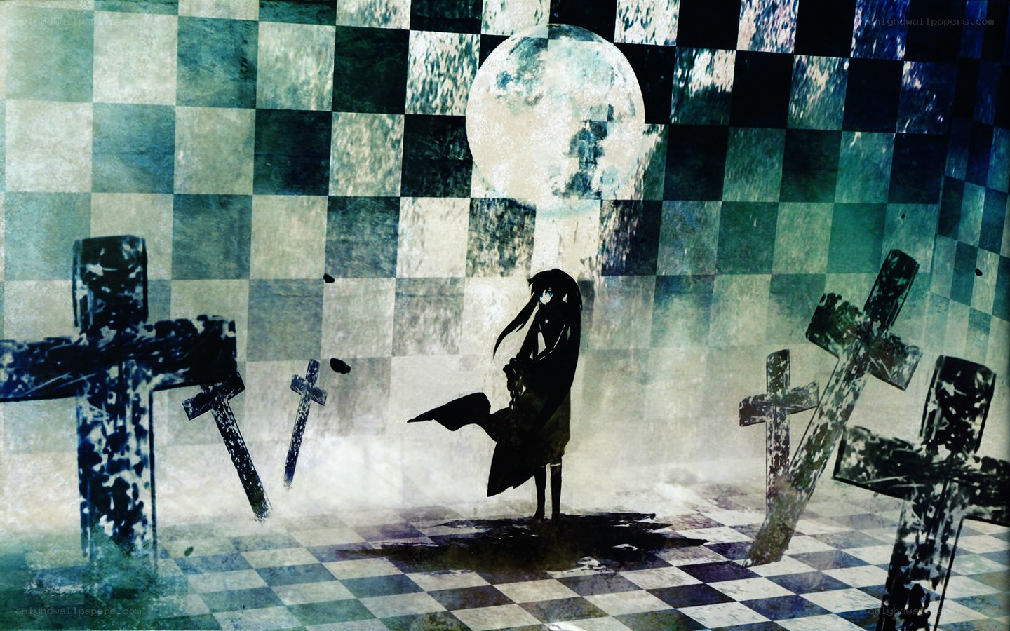 Silhouette in a checkered graveyard