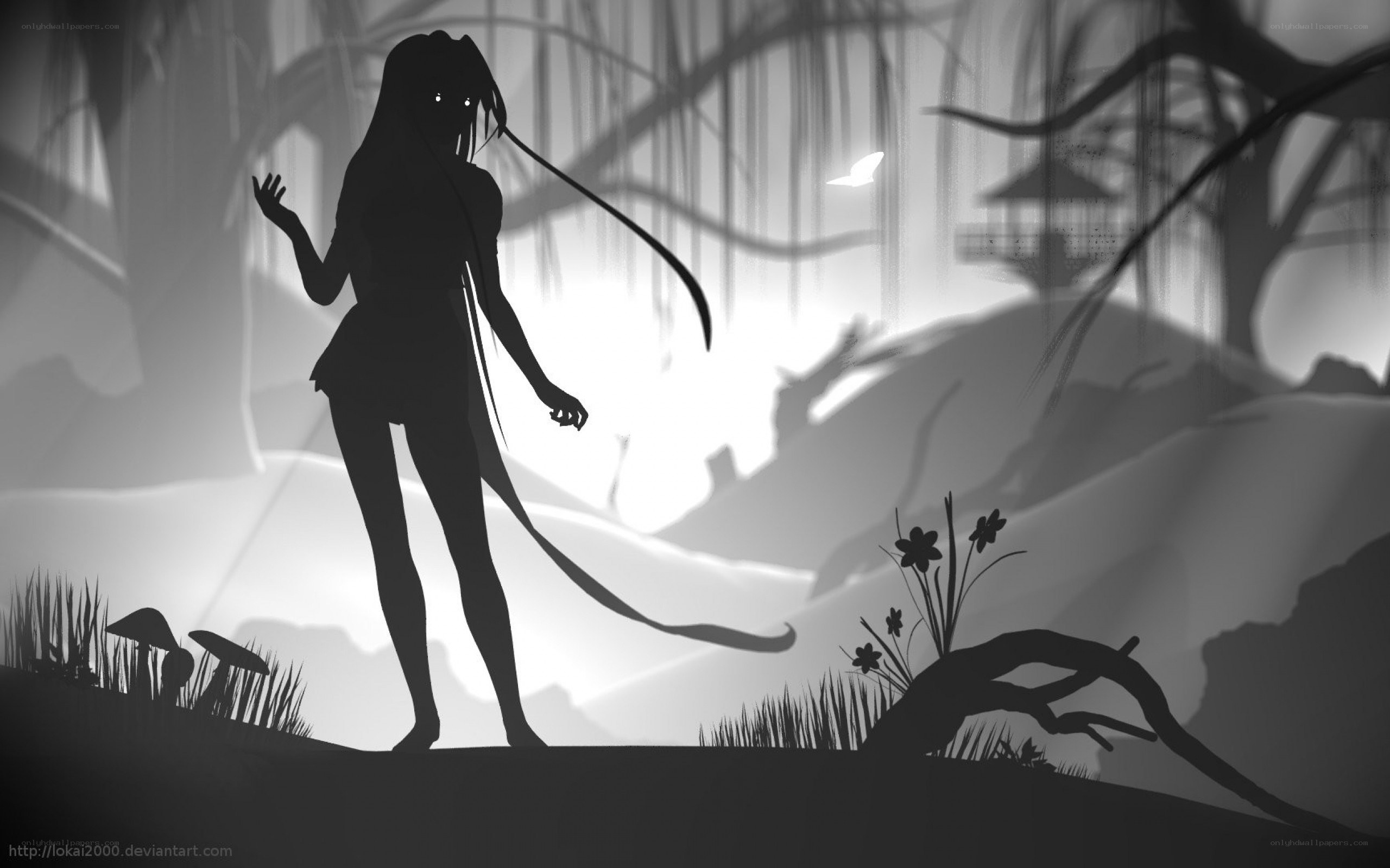 silhouette in a dark forest