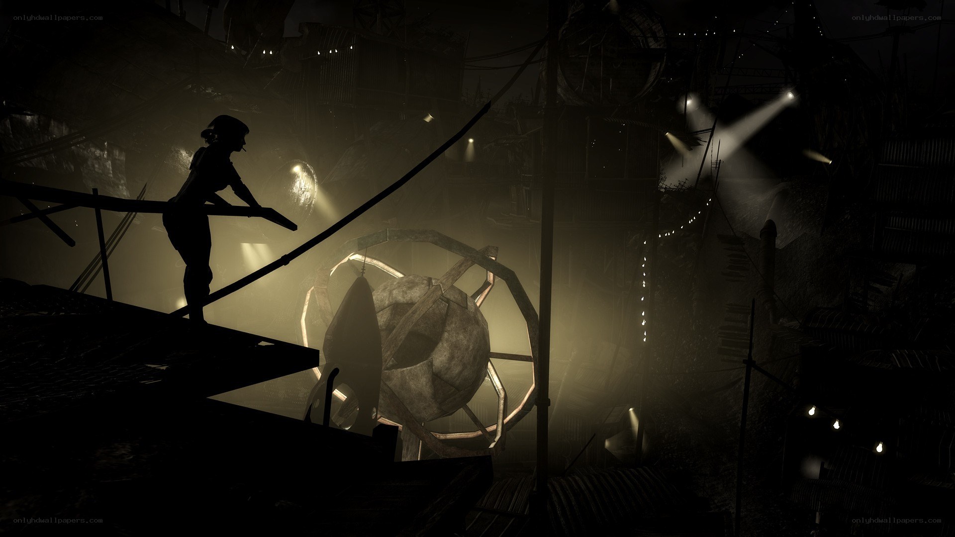 Silhouette in a dark industrial setting
