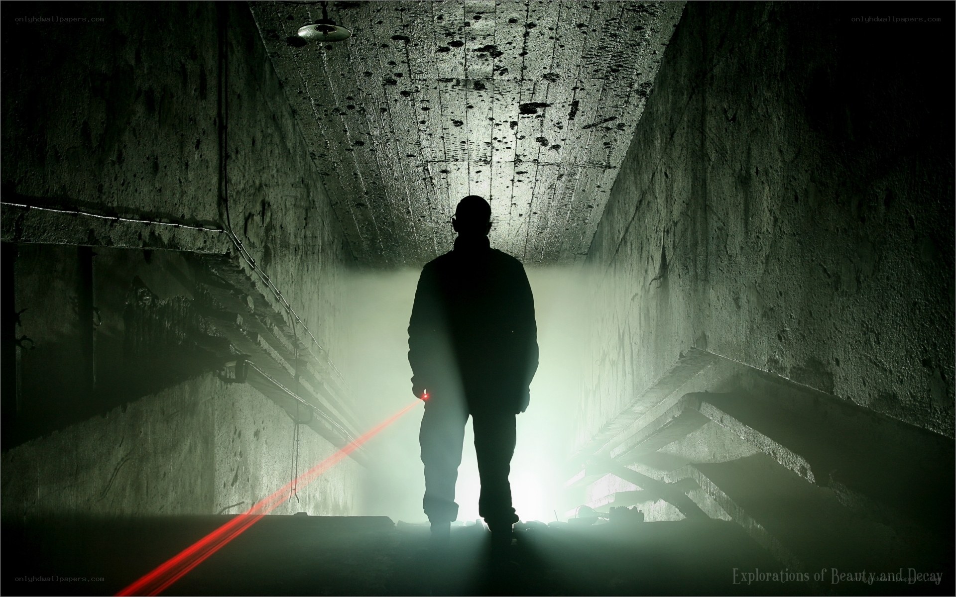 Silhouette in a dark tunnel