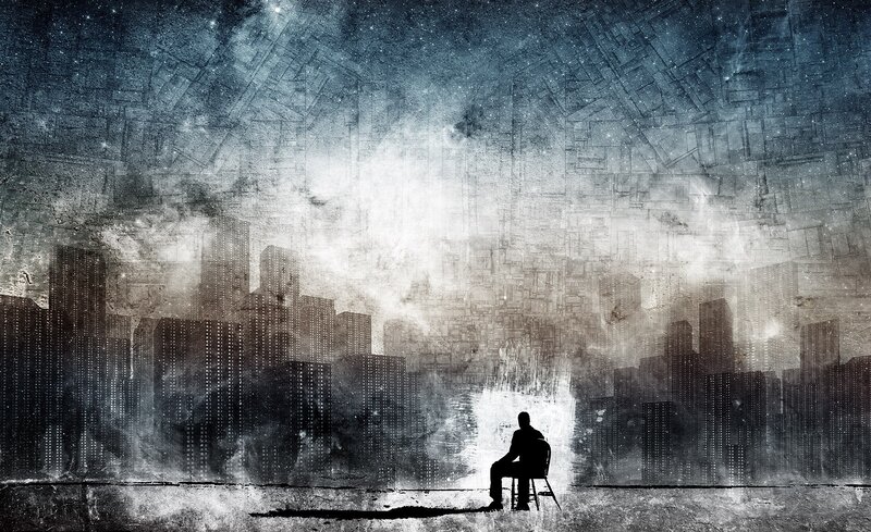 Silhouette in a digital city