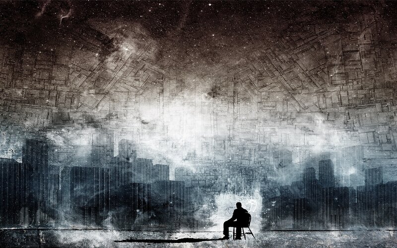 silhouette in a digital city