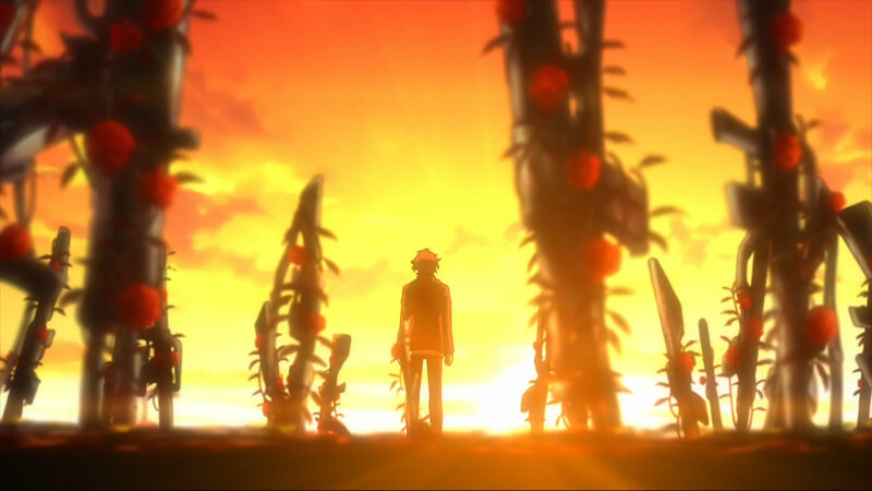 Silhouette in a field of weapons